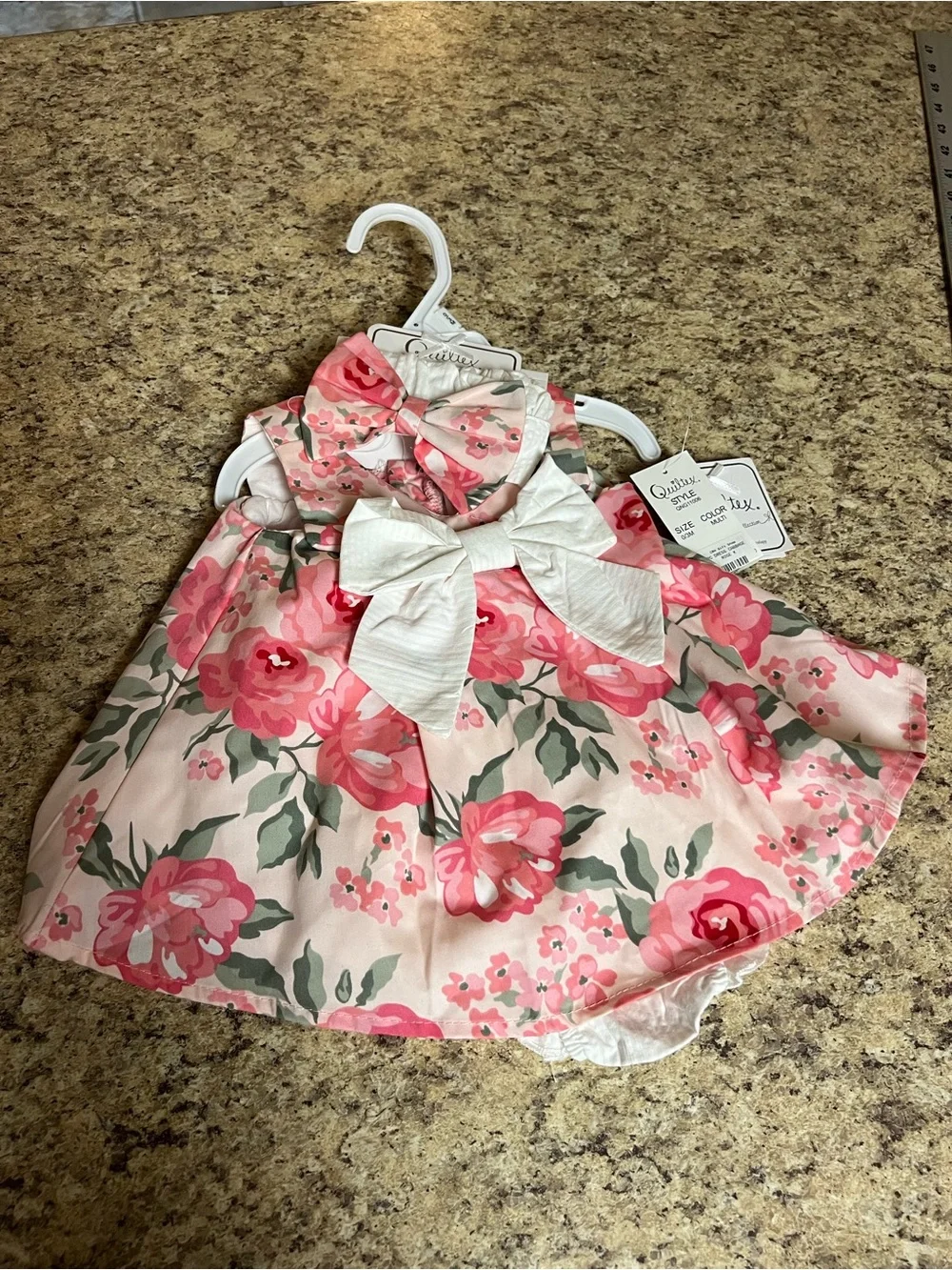 NWT BOTIQUE Infant Baby White & Pink Floral Bow Dress 0-3 months